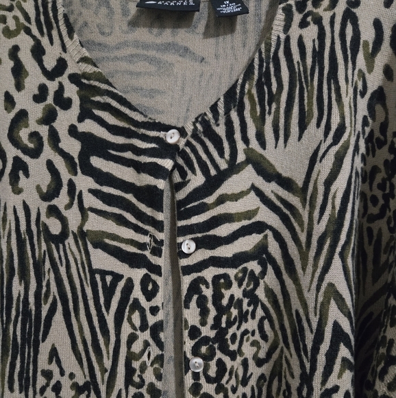 Maggie Barnes Animal Print Sweater Cardigan Women's Sz 1X Brown Black Button-Up - Picture 5 of 7